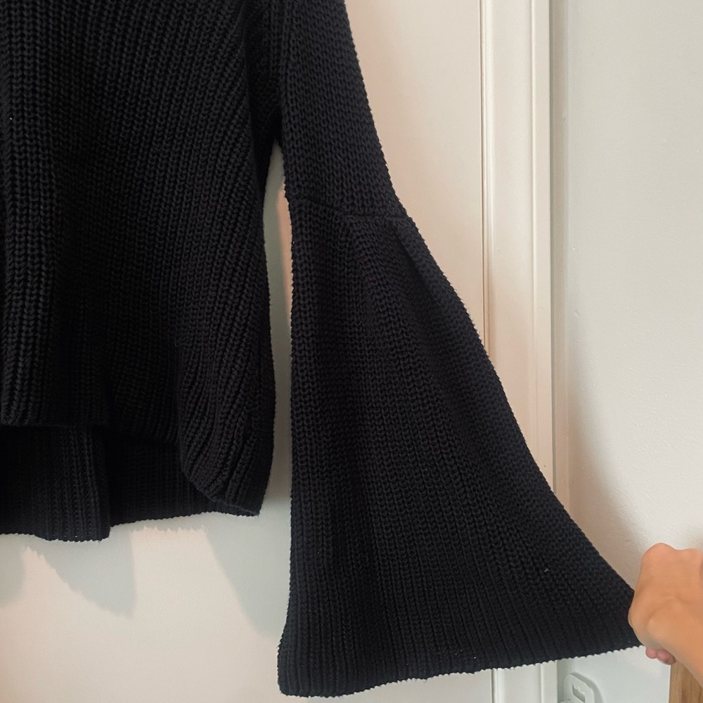 small free people black bell sleeve knit v neck sweater - Picture 3 of 5